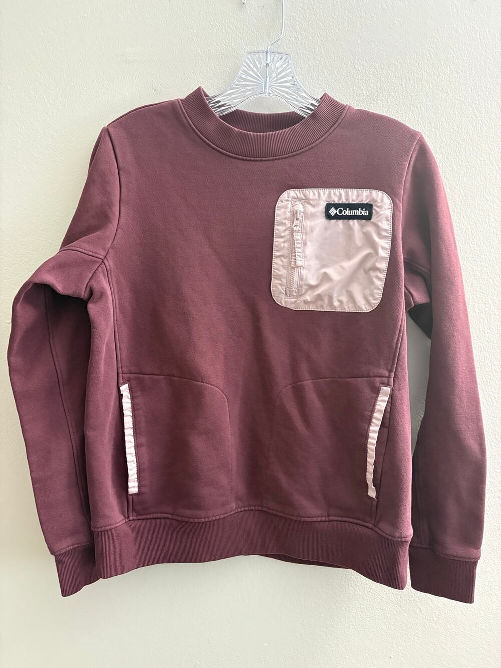 Columbia Sweatshirt Mauve Plum Pink Nylon Utility Chest Pocket Women's M